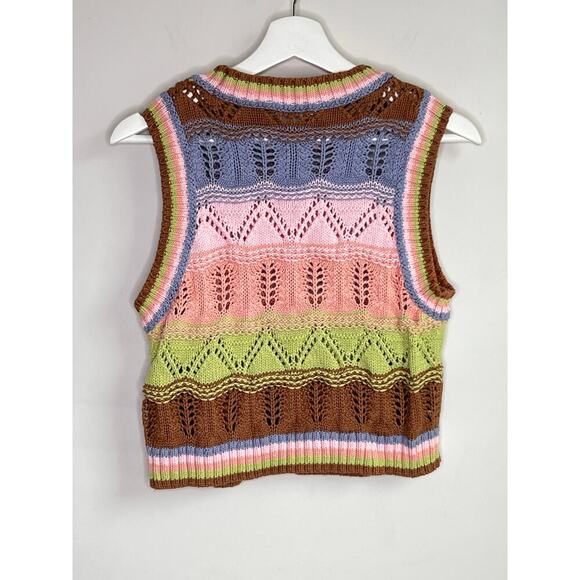Zara Striped Round Neck Crochet Knit Cropped Sweater Vest Multi Women's Size S - Picture 8 of 9